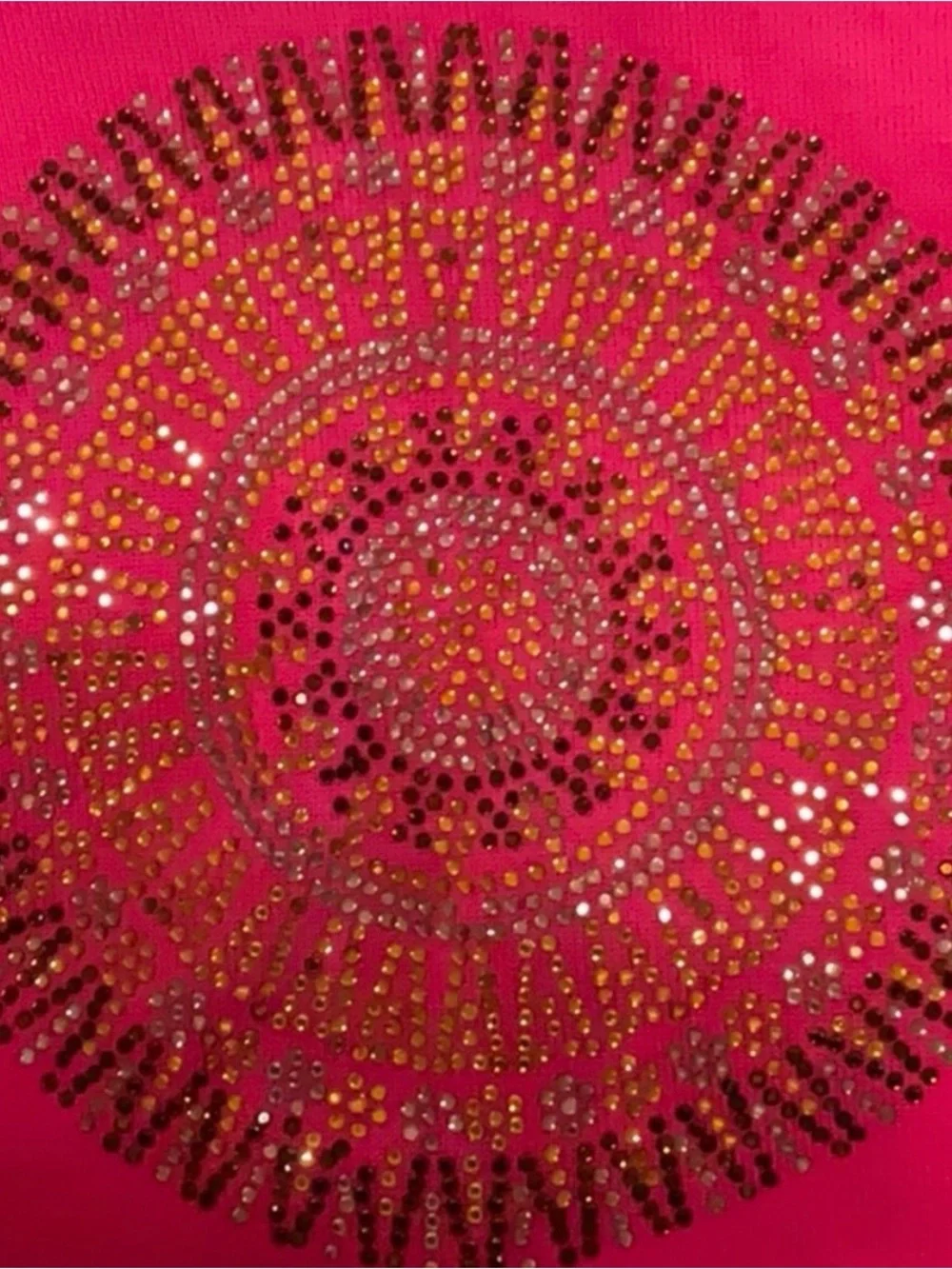 Tory Burch Hot Pink Crewneck Sweater with Gold Sequin Medallion